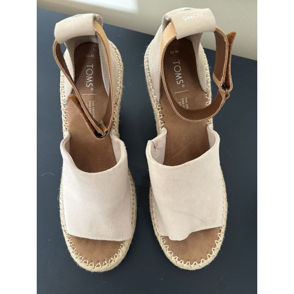 TOMS Wedge Sandal, Ankle Strap, Beige/Tan, Espadrille, Size 10 W